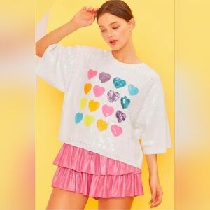 NWT Mainstrip Sequin Heart Crop Top White Multicolor Sparkle Size M